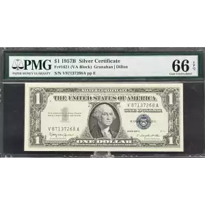 $1 1957-B blue seal. Small Silver Certificates 1621