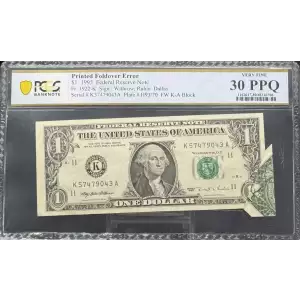 $1 1995 Green seal. Small Size $1 Federal Reserve Notes 1922-K