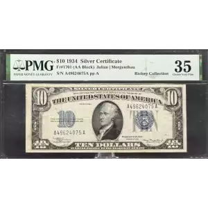 $10 1934 blue seal. Small Silver Certificates 1701