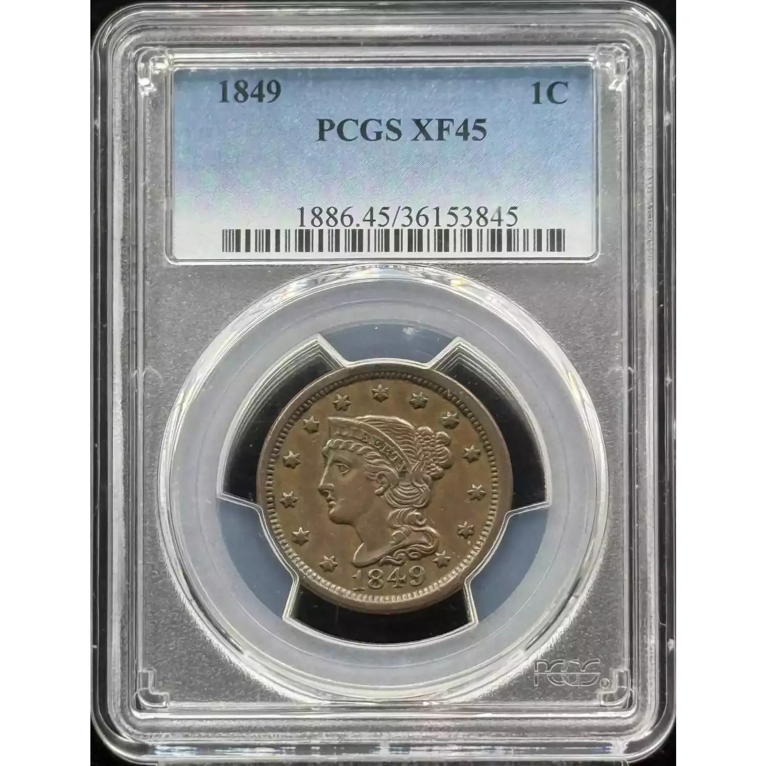 1849 Braided Hair Cent PCGS XF-45 BN - Allgood Coin