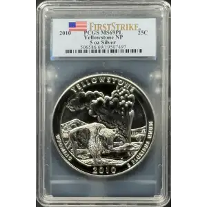 2010 25C Yellowstone NP  5 oz Silver - First Strike, PL (2)