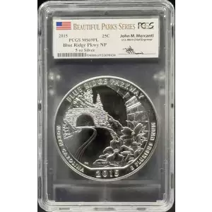 2015 25C Blue Ridge Pkwy NP 5 oz Silver Mercanti Signature, PL