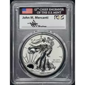 2019-S $1 Silver Eagle Enhanced Rev PR First Day of Issue Mercanti Flag