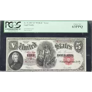 $5  Small Red, scalloped Legal Tender Issues 91