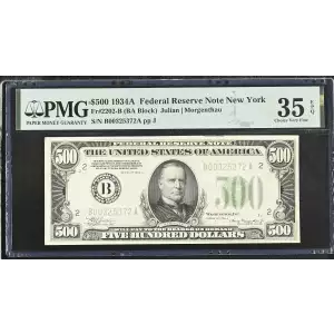 $500 1934-A.  High Denomination Notes 2202-B