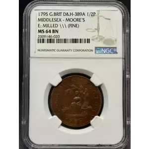 1795 G.BRIT MIDDLESEX - MOORE'S E: MILLED \\\ (FINE) BN (2)