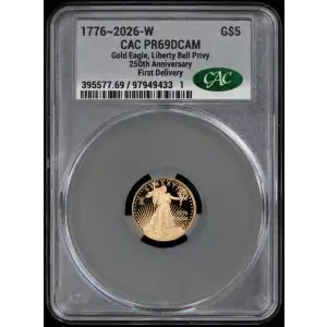 1776~2026-W Gold Eagle, Liberty Bell Privy G$5 250th Anniversary DCAM (Proof)