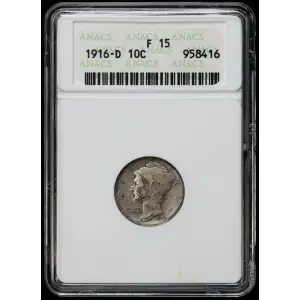 1916 D Mercury Dime Anniversary ANACS F-15