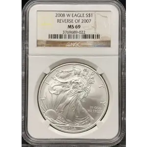 2008 W BURNISHED SILVER EAGLE REVERSE OF 2007